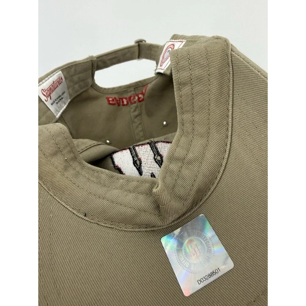Wisconsin Badgers Hat Cap Strap Back Mens Tan Red Badge Dad Unstructured - Picture 9 of 10